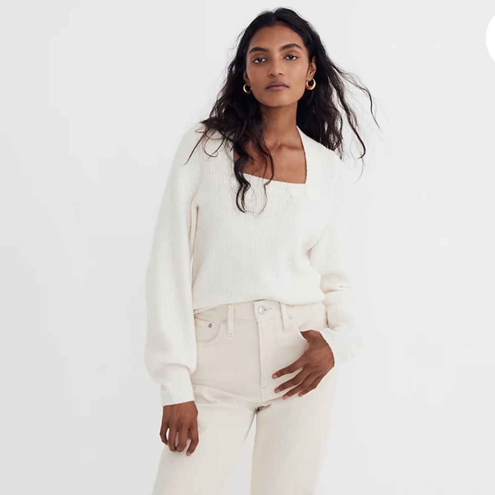 Madewell White/Cream Square Neck Sweater